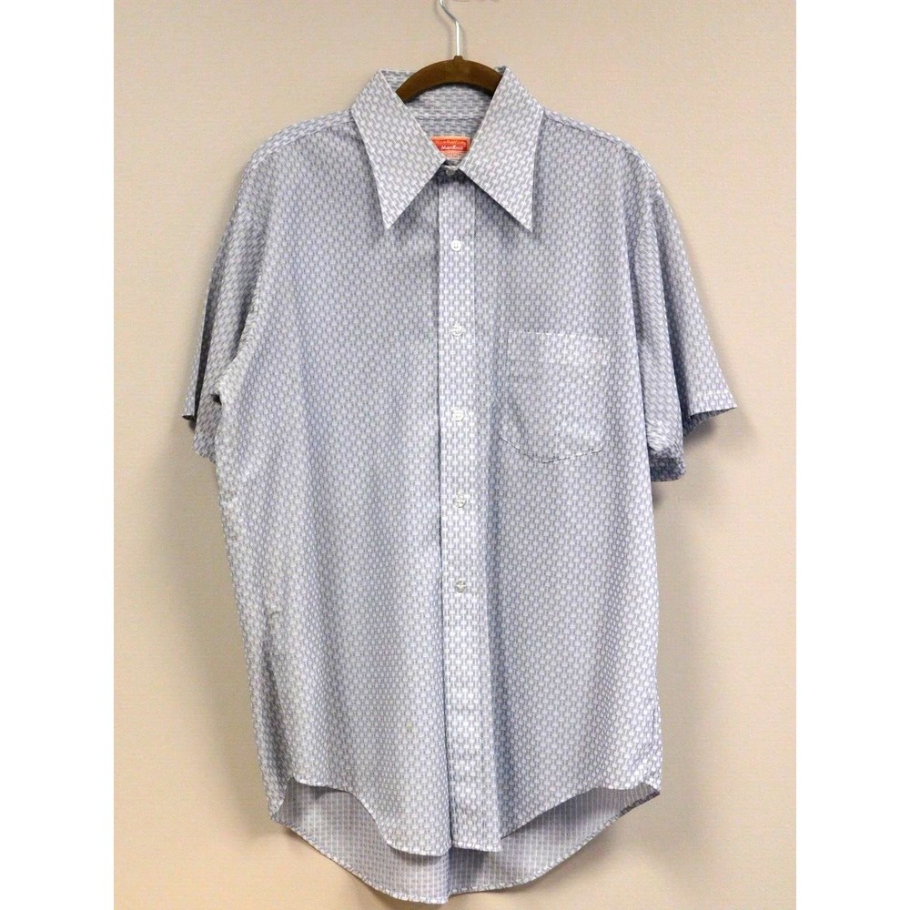 Vintage Manhattan  Manknit Mens Shirt 161/2-35 Mens Polyester Shirt Short Sleeve